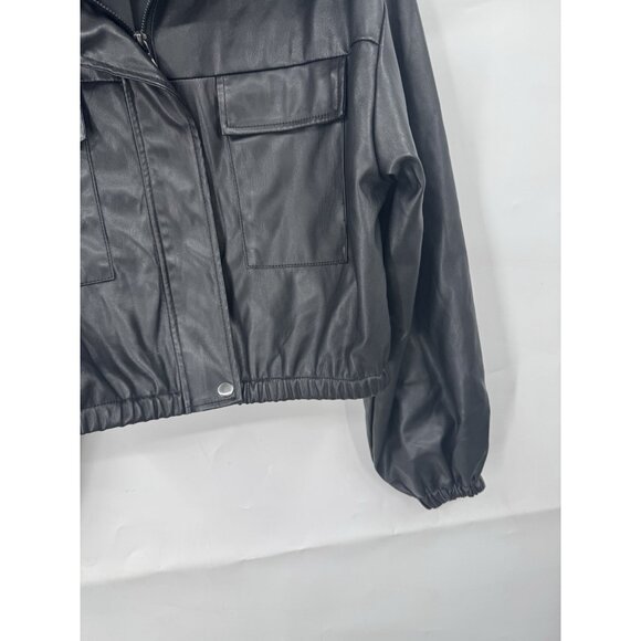Ci Sono Outerwear Faux Vegan Leather Cropped Moto Jacket Women M Black Grunge - Picture 8 of 9